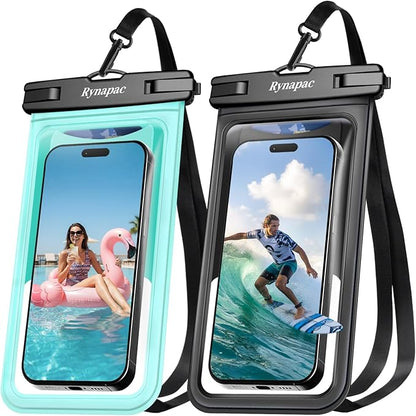 Rynapac Waterproof Phone Pouch - 2 Pack, IPX8 Waterproof Phone Case with Lanyard for iPhone 17 16 15 Pro Max, Cell Phone Dry Bag for Beach Vacation Travel Cruise Essentials, Touch Screen, Up to 8.5"