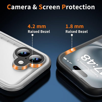 Cozycase for iPhone 16 Case Waterproof - 360 Heavy Duty with Screen/Camera Protector Shockproof IP68 Underwater Dustproof Water Dust Shock Proof Full Body/Front Back Case Black/Frosted Clear 6.1 inch