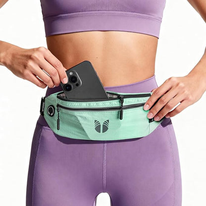 Slim Running Belt Fanny Pack for Women Men, phone holder for running Pouch, Waist belt for Workout, Marathon Jogging Running Gear Accessories [Fits ALL Phones] ﻿ (GREEN)