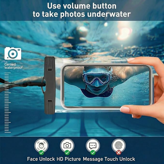 1/2 Pack Waterproof Phone Pouch Compatible with iPhone 17/16/15/14/13/12 Pro Max & Galaxy S24+/S23 7in Waterproof Phone Case,IPX8 Beach Travel Must Haves,Beach Essential Dry Bag, Black, 1 Pack