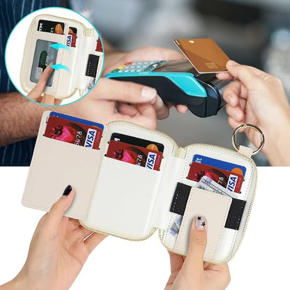 Cavor Compatible with MagSafe Wallet Genuine Leather Cash Wallets for Women, Magnetic Phone Wallet for iPhone 17 Pro Max/16/15/14/13/12, id Credit Card Holder with Mag safe Keychain-White