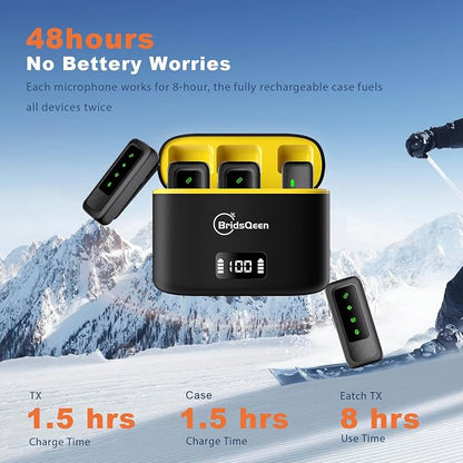 Wireless Lavalier Microphone for iPhone Android pc ipad, with 48H Charging Case, 130ft Range,Noise Cancelling, mini Mic for YouTube Vlog, Live Stream,Video Recording Podcast,Online meeting and class
