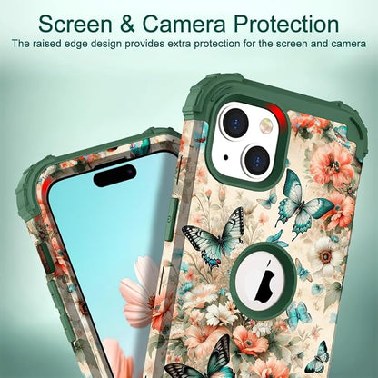 Hocase for iPhone 15 Plus Case, Heavy Duty Shockproof Protection Soft Silicone Rubber Bumper+Hard Plastic Hybrid Protective Case for iPhone 15 Plus 6.7" 2023 - Teal Green Butterflies