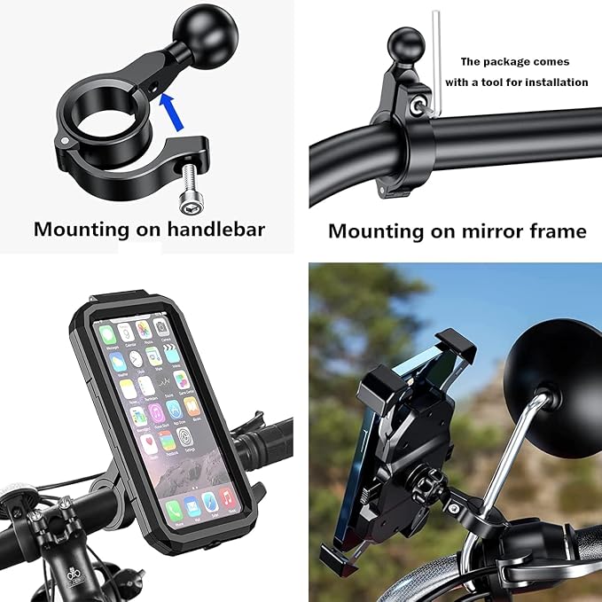 Bike Handlebar Mount, Aluminum Alloy Clamp Mounts Base Ball Adapter with 0.67"(17mm) TPU Ball for Round Rails, Compatible with RAM Mounts Ball Socket Arm