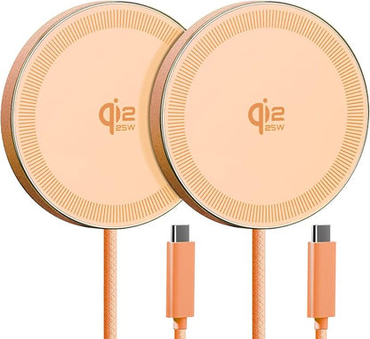 25W Wireless Charger for MagSafe, Qi2.2 Magnetic Fast Charging Pad for iPhone 17/16/15/14/13/12 Series & AirPods, Strong Magnet, Thin & Portable Wireless Charger for Travel Home Office (Orange, 2Pack)
