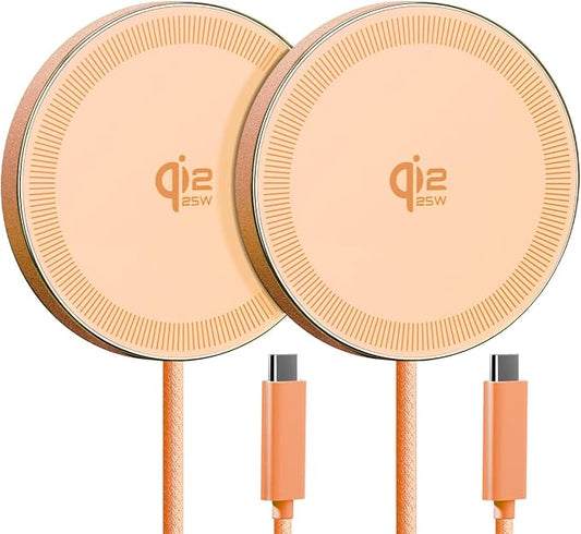 25W Wireless Charger for MagSafe, Qi2.2 Magnetic Fast Charging Pad for iPhone 17/16/15/14/13/12 Series & AirPods, Strong Magnet, Thin & Portable Wireless Charger for Travel Home Office (Orange, 2Pack)
