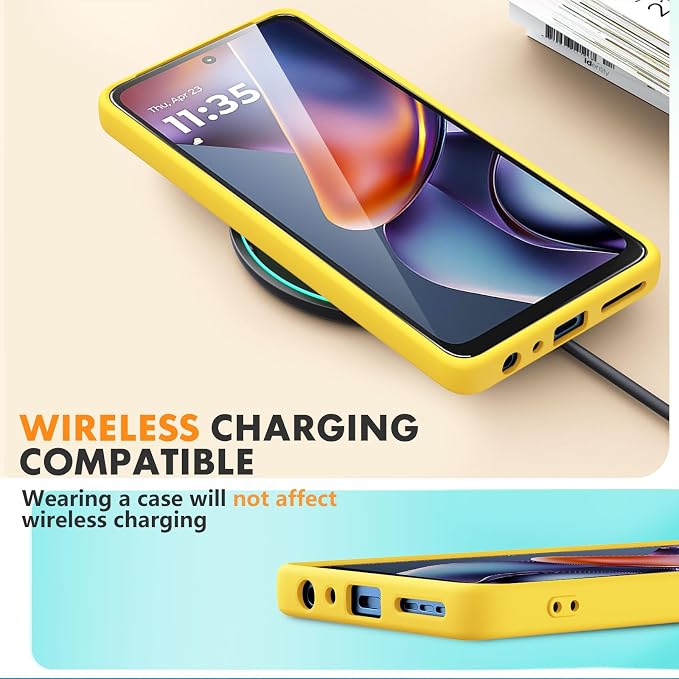 for Motorola Moto G 2025 Case, 2 Pack Tempered Glass Screen Protectors, Soft TPU Liquid Silicone Shockproof Gel Case-Yellow