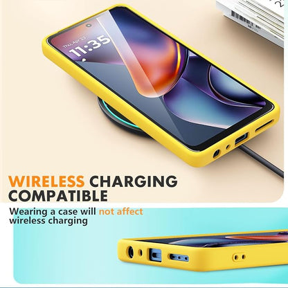 for Motorola Moto G 2025 Case, 2 Pack Tempered Glass Screen Protectors, Soft TPU Liquid Silicone Shockproof Gel Case-Yellow