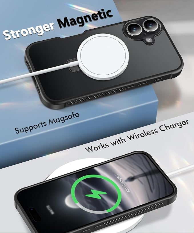 for iPhone 16 Plus Case, Built-in Magnetic & Seamless Stand, [Compatible with MagSafe] Protective Shockproof Phone Case, Clear Matte Back Slim Cover for iPhone 16Plus 6.7 Inch - Black