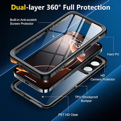 SPIDERCASE for iPhone 16 Pro Max Case Waterproof, [12FT Military Drop Proof] [IP68 Waterproof] [Full Body Protection] Heavy Duty Protective Cover for iPhone 16 Pro Max 6.9”, Black