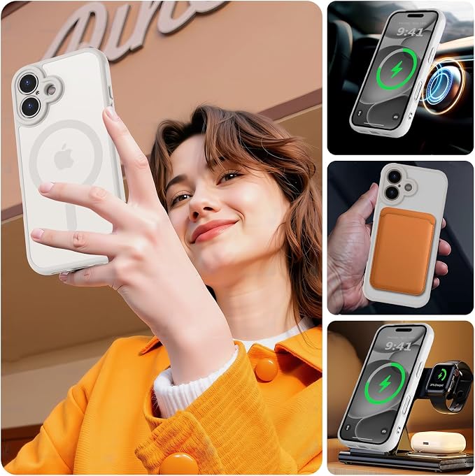 MOCCA Magnetic for iPhone 17 Case, (Compatible with Magsafe) (16FT Military Grade Protection) Full Camera Protection Anti-Fingerprint Slim Translucent Matte Phone Cover 6.3",Stone