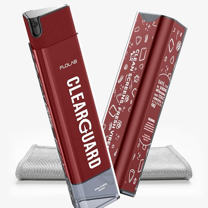 FLOLAB Clear Guard Screen Cleaner for iPhone, Mobile Phone, Laptop, Tablet, Spray and Microfiber Cloth All in one, Easy to Clean, Portable - Atomic Red