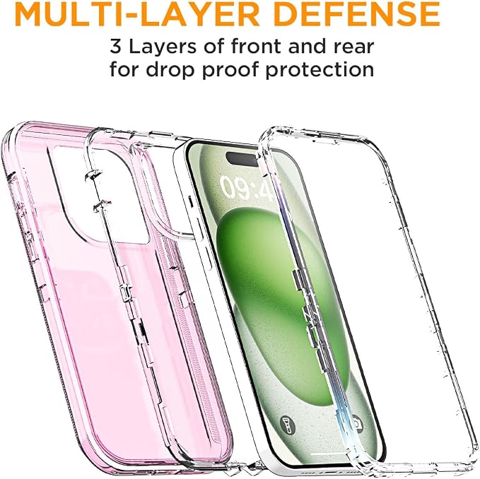 AICase for iPhone 15 Case Clear 3 in 1 Heavy Duty Drop Protection Full Body Rugged Shockproof/Dust Proof 3-Layer Military Protective Tough Durable Cover for iPhone 15 6.1"_2