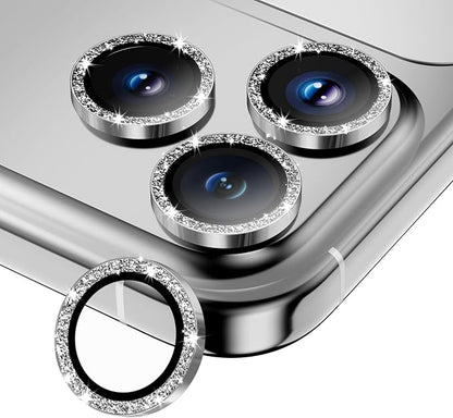 Camera Lens Protector for iPhone 17 Pro Max/17 Pro/16 Pro Max/16 Pro/15 Pro Max/15 Pro/14 Pro Max/14 Pro,Tempered Glass Metal Individual Camera Cover[Anti-drop] Case Friendly- Glitter Silver