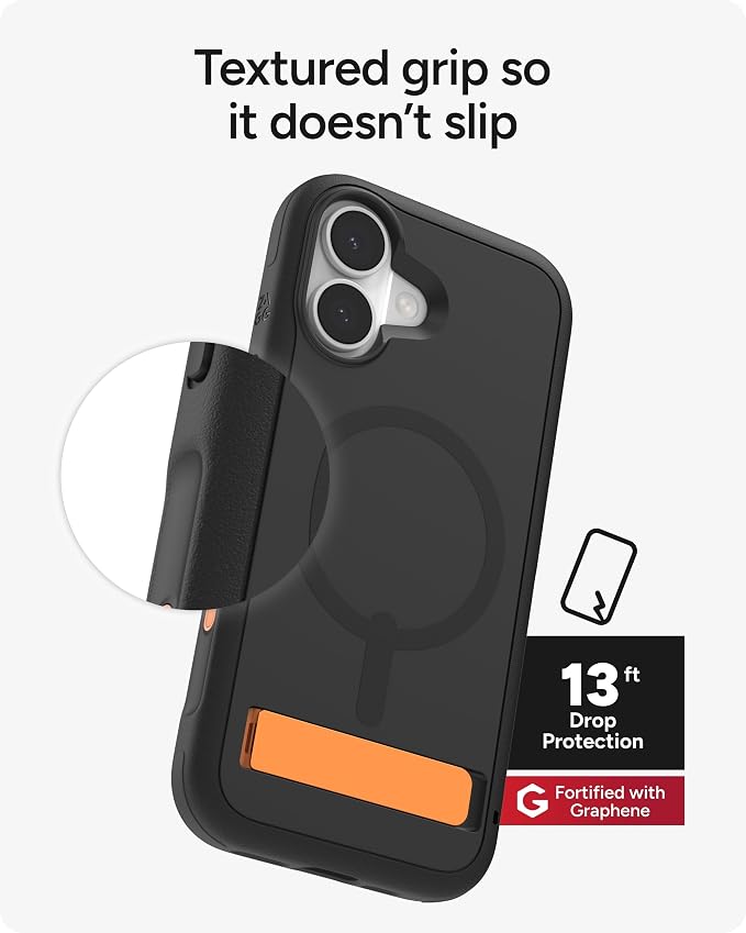 ZAGG Sedona Snap Case with Kickstand for iPhone 17 - Flood Black, Drop Protection (13ft/4m), Multi-Layer Protection, with Camera Button, MagSafe Phone Case with Impact-Absorbing Bumpers