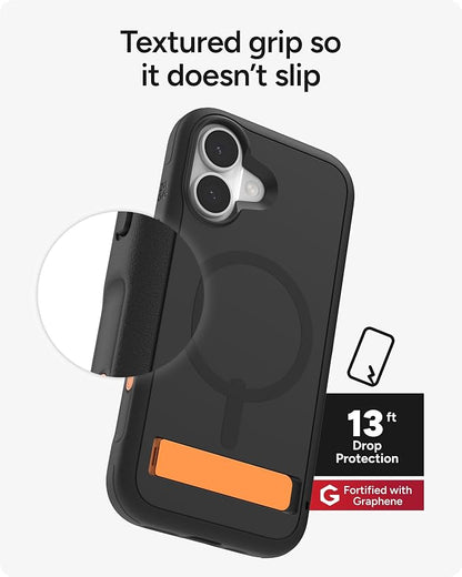 ZAGG Sedona Snap Case with Kickstand for iPhone 17 - Flood Black, Drop Protection (13ft/4m), Multi-Layer Protection, with Camera Button, MagSafe Phone Case with Impact-Absorbing Bumpers