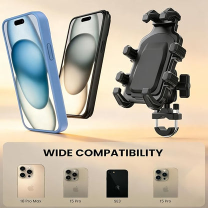 Motorcycle Phone Mount Holder with Vibration Dampener, Heavy Duty Bike Phone Holder, Anti-Shake Handlebar for Bicycle Bike Phone Holder Mount, Adjustable Fit 5.4-6.9'' Smartphone