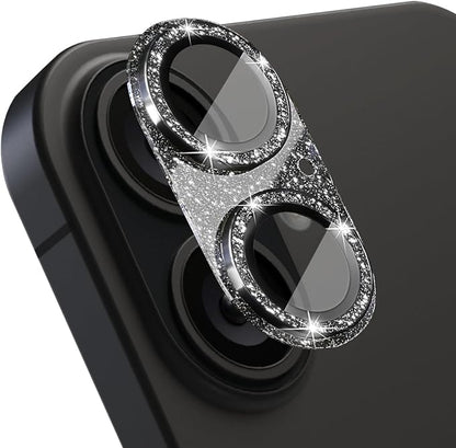 Camera Lens Protector for iPhone 16/iPhone 16 Plus, Bling Glitter Camera Cover with 9H Tempered Glass Metal Ring, Anti-Scratch Lens Protector for iPhone 16/iPhone 16 Plus (Glitter - Black)