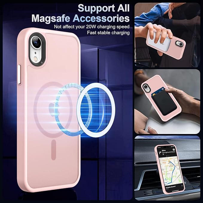 MOCCA Strong Magnetic for iPhone XR Phone Case, [Compatible with Magsafe][Mil-Grade Drop Protection] Slim Thin Translucent Matte Protective Cover Case for iPhone XR Case 6.1'', Pink