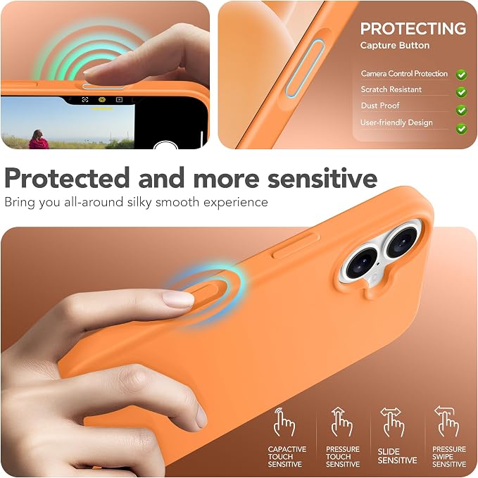 GONEZ Magnetic for iPhone 17 Case, Compatible with MagSafe, [Screen Protector + Camera Lens Protector], Liquid Silicone Anti-Scratch Shockproof Protective Phone Case 6.3 inch, Orange