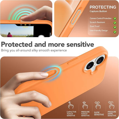 GONEZ Magnetic for iPhone 17 Case, Compatible with MagSafe, [Screen Protector + Camera Lens Protector], Liquid Silicone Anti-Scratch Shockproof Protective Phone Case 6.3 inch, Orange