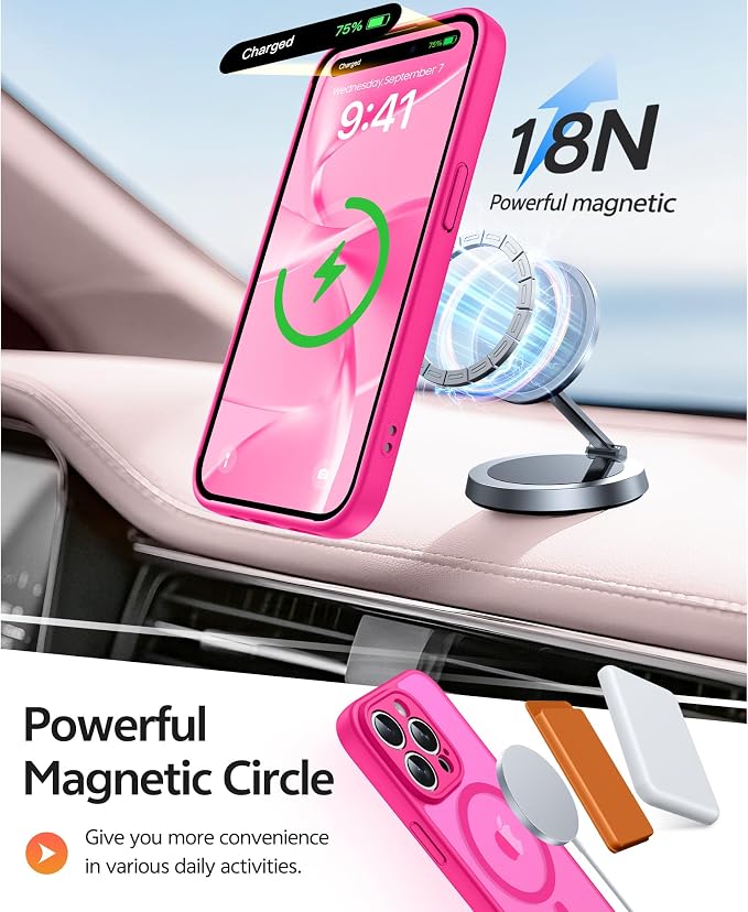 FNTCASE for iPhone 15 Pro Max Case: [Compatible with Magsafe] Translucent Matte Cases with [Full Camera Protection] [Screen Protector] Military Grade Shockproof Protective Phone Cover - Hot Pink