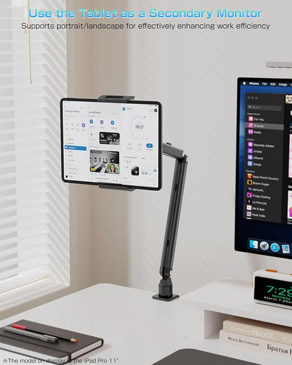Tablet Arm Stand for Desk, Portable Monitor Stand Holder 15.6'',17.3'', Aluminum Alloy Foldable Arm Mount with 360° Rotating Desk Mount Compatible with 4.7-17.3inch Tablet, Cell Phone (Black)