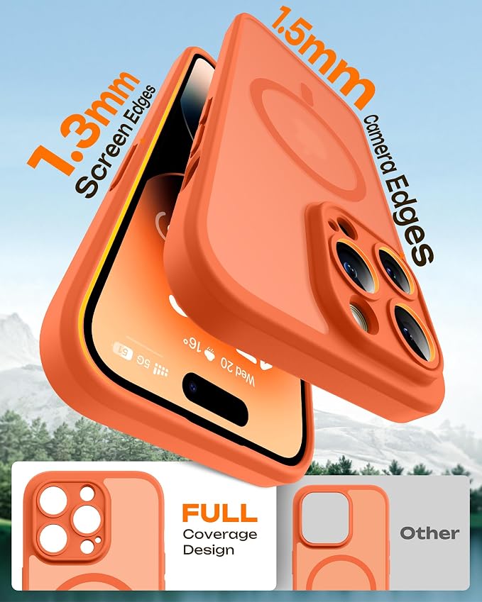TOCOL for Phone 14 Pro Case, Compatible with Magsafe Charger, Full Camera Protection, Drop Protection, Translucent Matte Phone Case for iPhone 14 Pro 6.1 inch (Orange)
