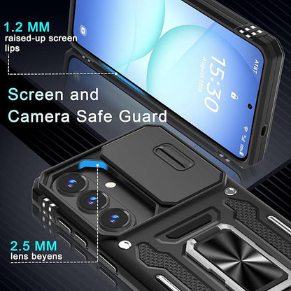 DEERLAMN Case for Samsung Galaxy S26+ Plus 6.7-Inch with Slide Camera Cover+Screen Protector(1 Pack), Rotated Ring Kickstand Military Grade Shockproof Protective Cover-Black