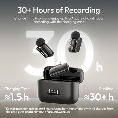 ULANZI A200 Mini Mic Wireless Lavalier Lapel Microphone for iPhone 17/16/15 Type-C, 48kHz/24-bit, Plug & Play, Smart Noise Cancelling, Digital Display, 30H Battery for Video Recording
