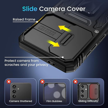 Caka for Samsung Galaxy S24 FE Case [HD Screen Protector] [Full Camera Lens Cover] [360°Rotated Kickstand Ring] [Heavy Duty Protection] Hard Rugged Protective Phone Cover for S24 FE - Black