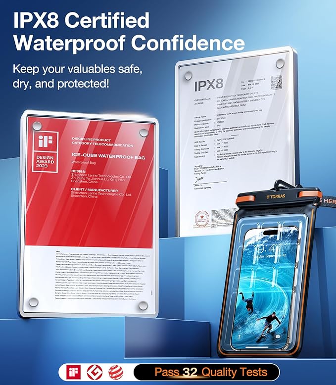 TORRAS IPX8 Waterproof Phone Pouch Floating, Underwater Screen Touchable, Water Proof Case with Lanyard for iPhone 17 Pro Max 16 S26, Cellphone Dry Bag Cruise Essentials 7.0 inch, Black