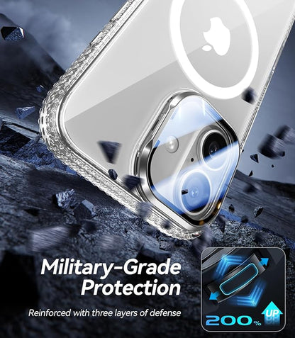 [Upgraded Full Camera Protection] for iPhone 17 Case with Camera Cover Stand [Fit for MagSafe][10FT Mil-Grade Protection] Transparent Magnetic iPhone 17 Phone Case, Clear