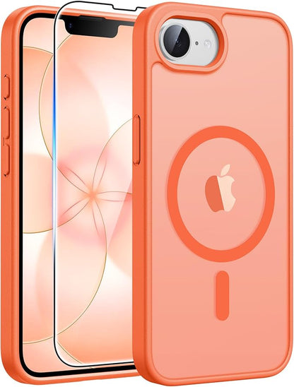 FNTCASE for iPhone 17e/ iPhone 16e Case, Fit for Magsafe, Screen Protector | Translucent Matte Magnetic Back, 14FT Military Grade Drop Protection, Shockproof Protective Phone Cover, Orange