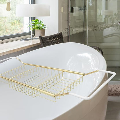 COHEALI Adjustable Stainless Steel Bathtub Tray with Anti-Slip Grips Expandable Tub Rack Storage Holder for Phone Soap Towels Versatile Bathroom Shelf for Books Tablets Wine Glasses Gold