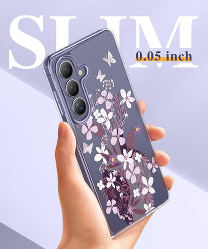 GVIEWIN for Samsung Galaxy S26 Case, Clear Floral Slim Shockproof Protective Women Phone Case, Non-Yellowing, with Screen Protector & Camera Lens Protector for Galaxy S26 6.3", Vase/Purple