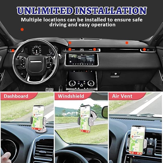 Dashboard Phone Holder Bling Phone Mount for Car,Car phone holder Mount with One More Air Vent Base,Phone Holder Car Accessories,Universal Car Phone Holder Mount for Windshield and Air Vent,Silver