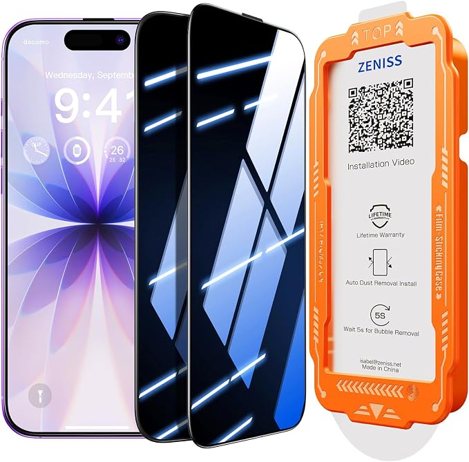 NeverBreak 9H+ Hardness for iPhone 17 Privacy Screen Protector 12FT Military Grade Protection (Scratch, Shatter, Drop Resistance) Tempered Glass Full Coverage 6.3", 2 Pack with De-Bubble Card