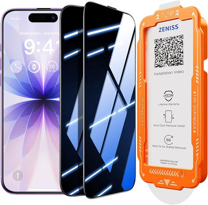 NeverBreak 9H+ Hardness for iPhone 17 Privacy Screen Protector 12FT Military Grade Protection (Scratch, Shatter, Drop Resistance) Tempered Glass Full Coverage 6.3", 2 Pack with De-Bubble Card