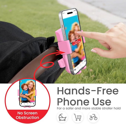 Baby Stroller Phone Holder, Bike Phone Holder, Shopping Cart, Motorcycle Phone Mount, Golf Cart, Push Cart, Treadmill, Universal- iPhone, Cell Phone Clamp (Pink)