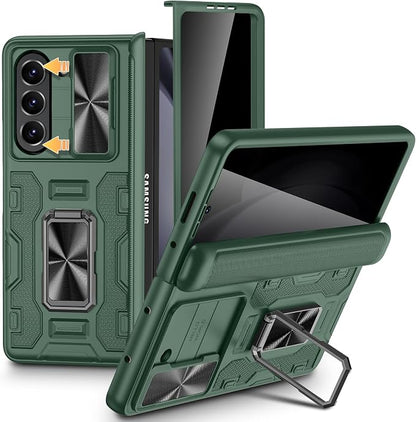 VEGO for Samsung Galaxy Z Fold 5 Case with Hinge Protection,Green | Full-Body Case Built-in Privacy Screen Protector, Slide Lens Cover, Ring Stand Shockproof Phone Case for Galaxy Fold 5