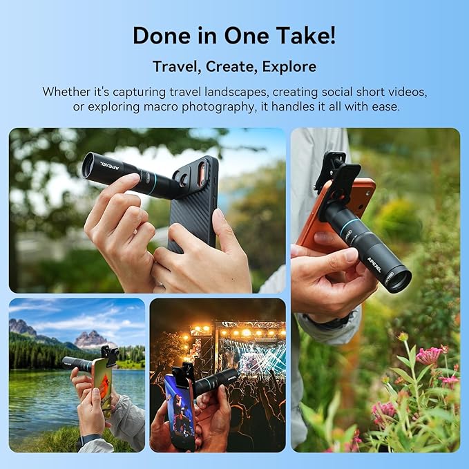 APEXEL 10X Tele-Macro Pro Dual Lens 2-in-1, Portable Clip-On Telephoto Macro Lens for Air Phone, Pro Photography for Travel, Concert, Exploration