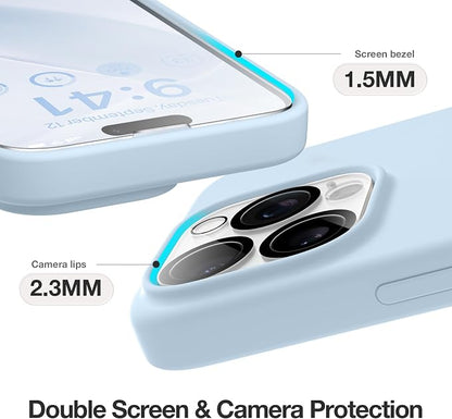 GONEZ for iPhone 15 Pro Max Case Silicone, Compatible with Magsafe, Camera Protector + Screen Protector, Soft Anti-Scratch Microfiber Lining, Liquid Silicone Shockproof Phone Cover, Blue