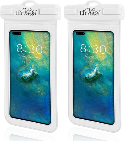 2 Pack IPX8 Waterproof Phone Pouch for iPhone 16/15/14/13 Pro Max Plus (7.2 Inch) - Swimming, Diving, Snorkeling, Snowproof - Touchscreen Friendly Underwater Photography Dry Bag (White&White)