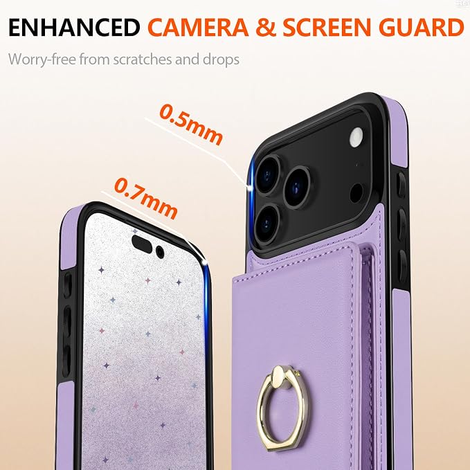 LOHASIC for iPhone 17 Pro Case Wallet with Card Holder, 360° Rotation Ring, RFID Blocking, 5 Card Slots, PU Leather 6.3" Cover for Apple 17 Pro Men Women, Light Purple