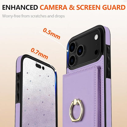 LOHASIC for iPhone 17 Pro Case Wallet with Card Holder, 360° Rotation Ring, RFID Blocking, 5 Card Slots, PU Leather 6.3" Cover for Apple 17 Pro Men Women, Light Purple