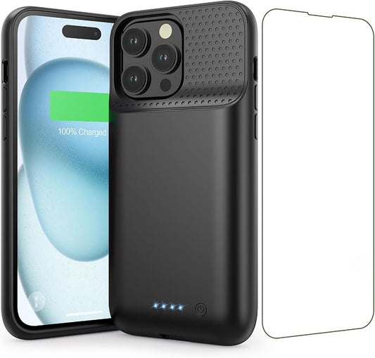 Battery Case for iPhone 15 Pro Max,Powerful 8600mah Ultra-Slim Protective Charging Case,15W Fast Charging Portable Rechargeable Expandable Battery Charger Cover for iPhone 15 Pro Max(6.7inch)-Black
