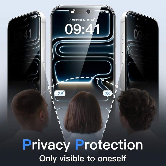 JETech Privacy Screen Protector for iPhone 17 Pro 6.3-Inch with Camera Lens Protector, Anti-Spy Tempered Glass Film, Easy Installation Tool, 2-Pack Each