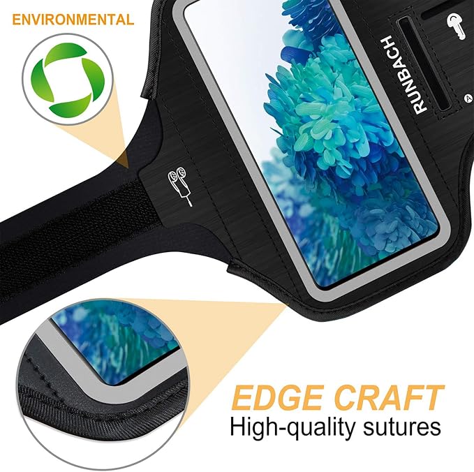 Water Resistant Running Armband for Samsung Galaxy S20 FE/S20+/S10+/S10 Lite/S9+/S8+,Galaxy A60/A51/A50/A32/A30/A20/A11/A10/A8S,with Fingerprint Touch,Adjustable Strap and Card Slot(Black)