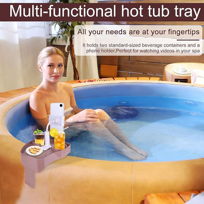 Hot Tub Tray with Phone Holder, Adjustable Spa Bath Bathtub Table with 2 Beverage Slots & Drainage Holes Non-Slip Caddy for Floating Inflatable Pools Above Ground Tubs & Outdoor Spas Accessories